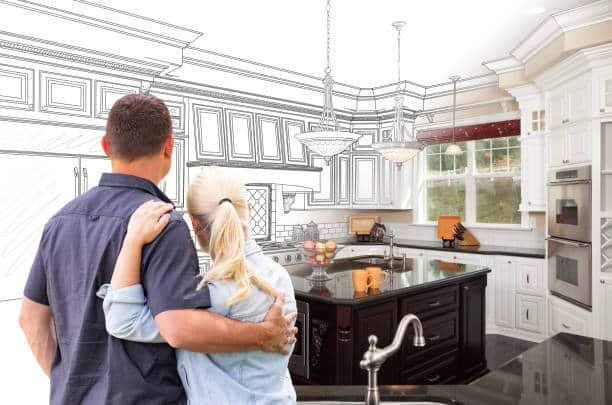 Couple Facing Custom Kitchen Drawing Gradating To Photo for kitchen design 