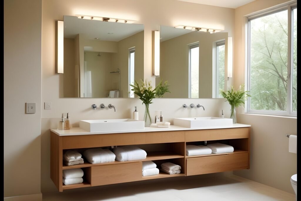 Incorporate large vanity mirrors to reflect light and create a sense of space