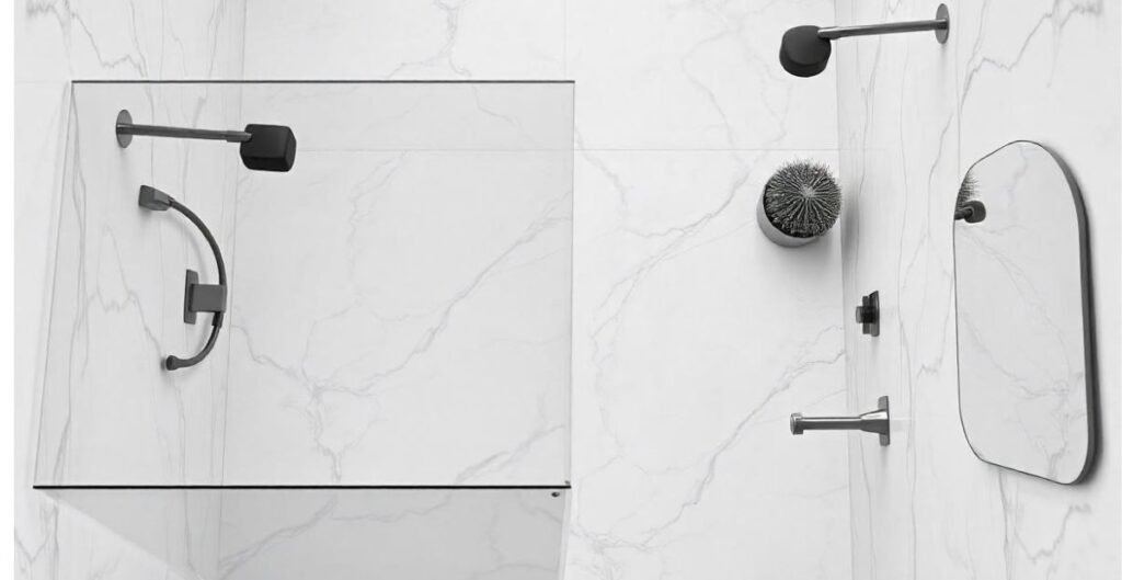 Neutral Marble Tiles for the Entire Bathroom