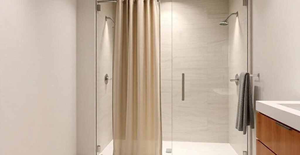 Shower Curtains with Glass Panels