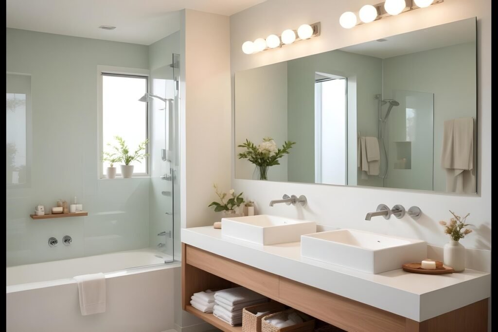 Use white paint and light colors to make the bathroom feel larger