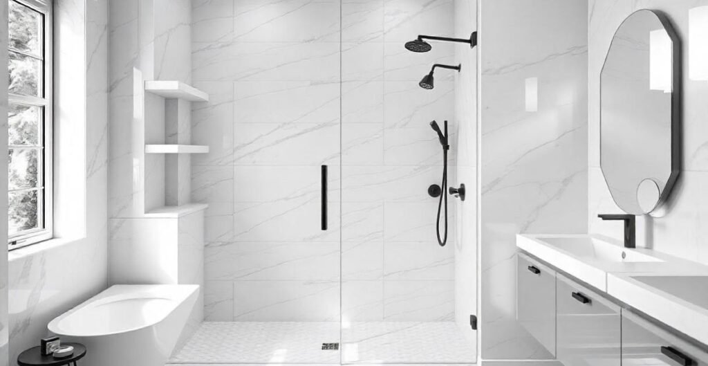 Walk-In Shower with Built-In Shelves