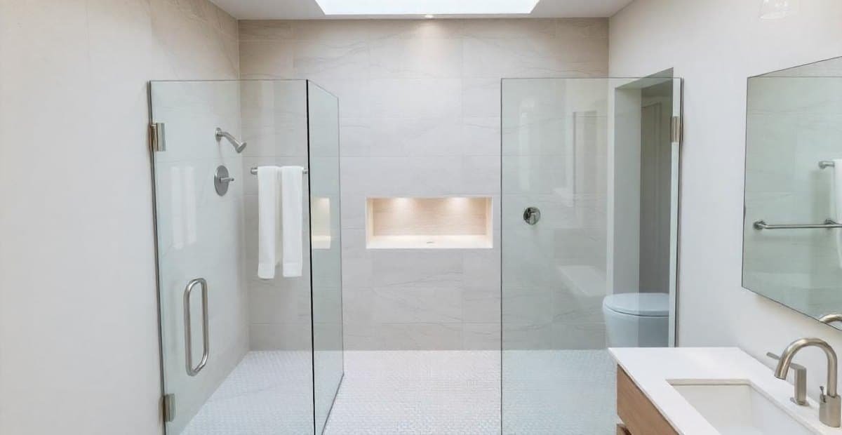 Modern walk-in tub with grab bars and low-step entry installed in a Waukesha County bathroom