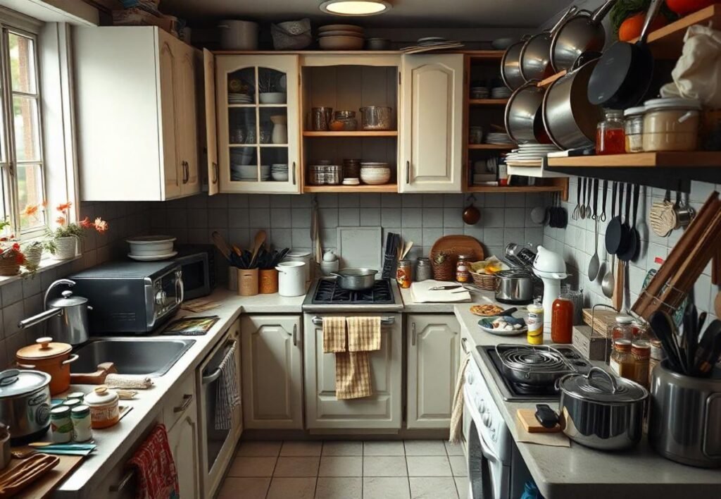 A kitchen of Lack of Storage Space and the appliances 