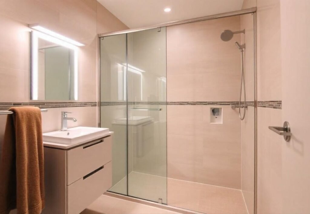 Replace the shower curtain with a glass door 