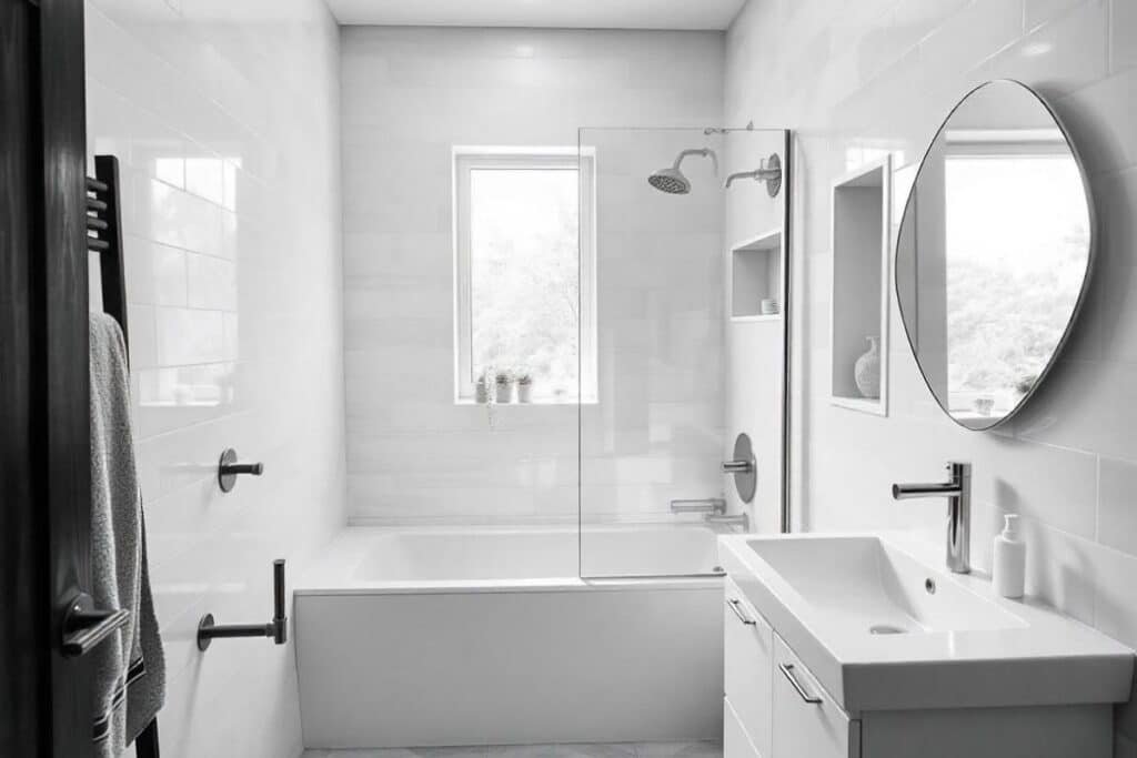 A small bathroom remodel ideas with tub and shower