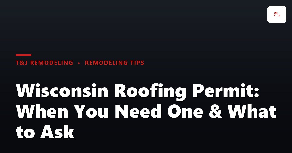 Wisconsin roofing crew tearing off old shingles with a posted building permit on the job site
