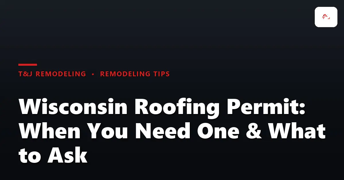 Wisconsin roofing crew tearing off old shingles with a posted building permit on the job site
