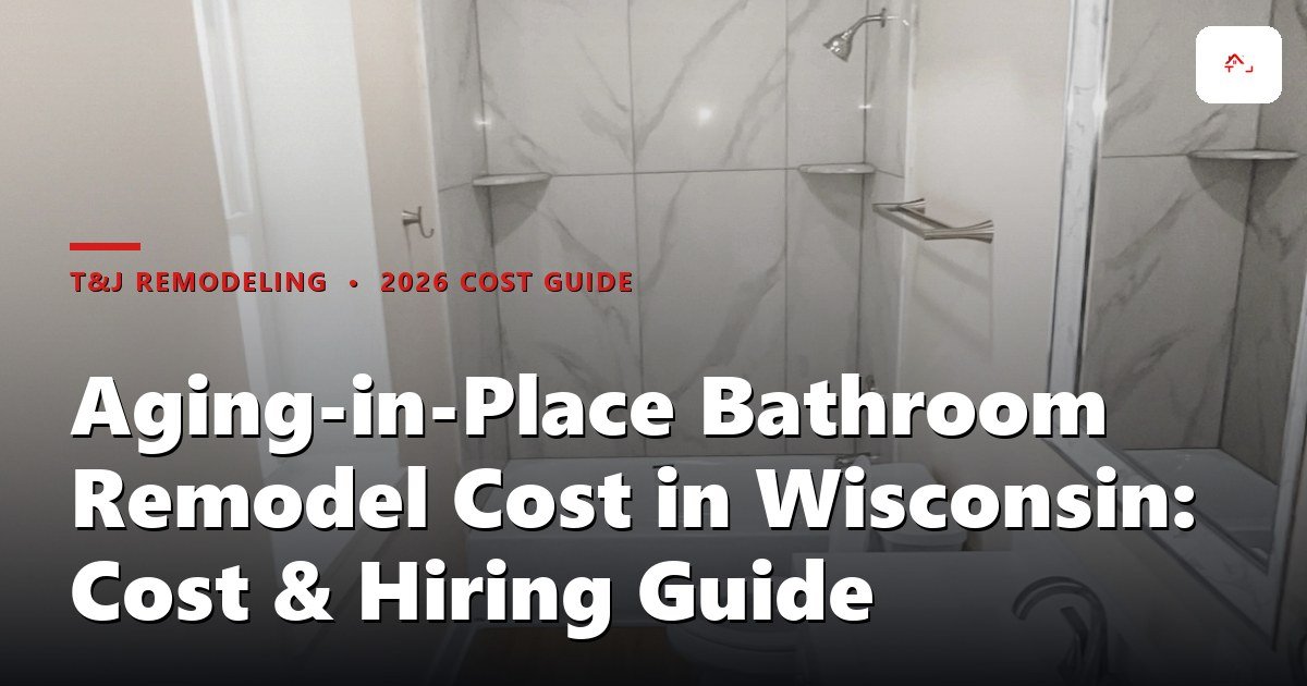 Curbless walk-in tile shower with matte black grab bars and a fold-down bench in a Waukesha County bathroom