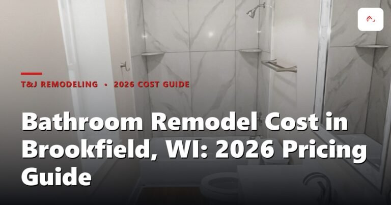 Renovated master bathroom with tiled walk-in shower and freestanding tub in a Brookfield, WI home