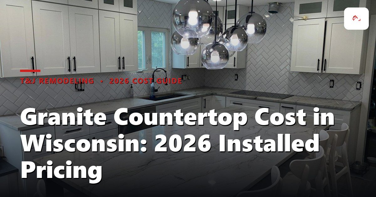 Installed Level 1 granite countertop with eased edge and undermount sink in a Brookfield Wisconsin kitchen