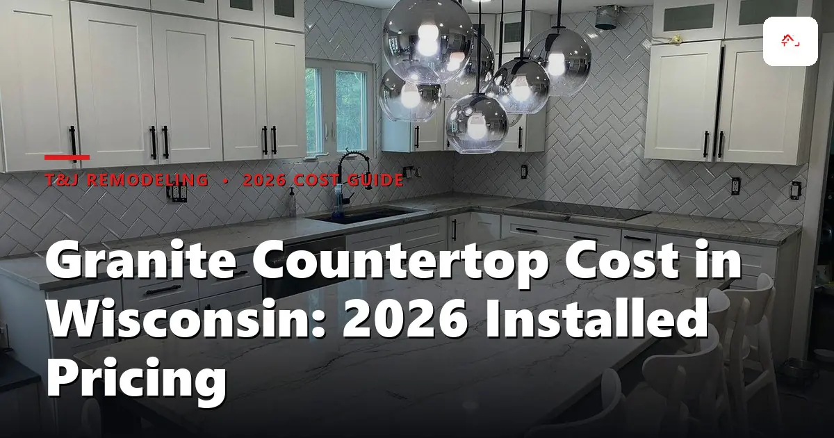 Installed Level 1 granite countertop with eased edge and undermount sink in a Brookfield Wisconsin kitchen