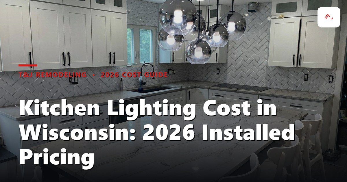 Waukesha County kitchen with recessed ceiling lights, pendant lights over an island, and under-cabinet LED lighting installed