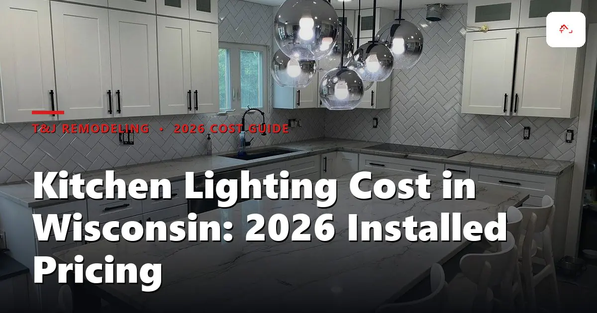 Waukesha County kitchen with recessed ceiling lights, pendant lights over an island, and under-cabinet LED lighting installed