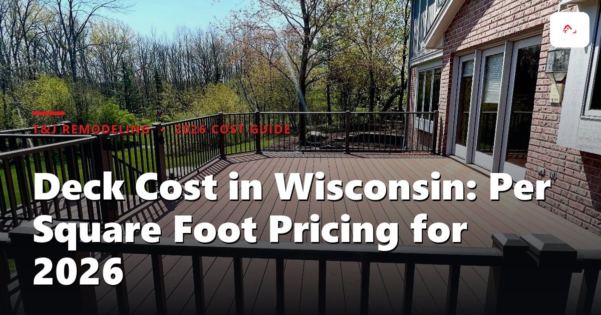 Wisconsin composite deck with cable railing and frost-depth footings on a Waukesha County home