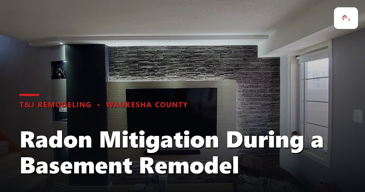 Radon mitigation pipe and fan installed in a Wisconsin basement