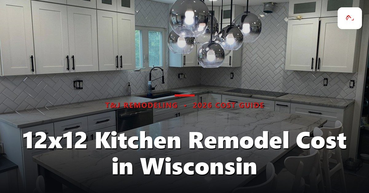 Remodeled 12x12 kitchen in a Waukesha County home with new cabinets, quartz countertops, and tile backsplash