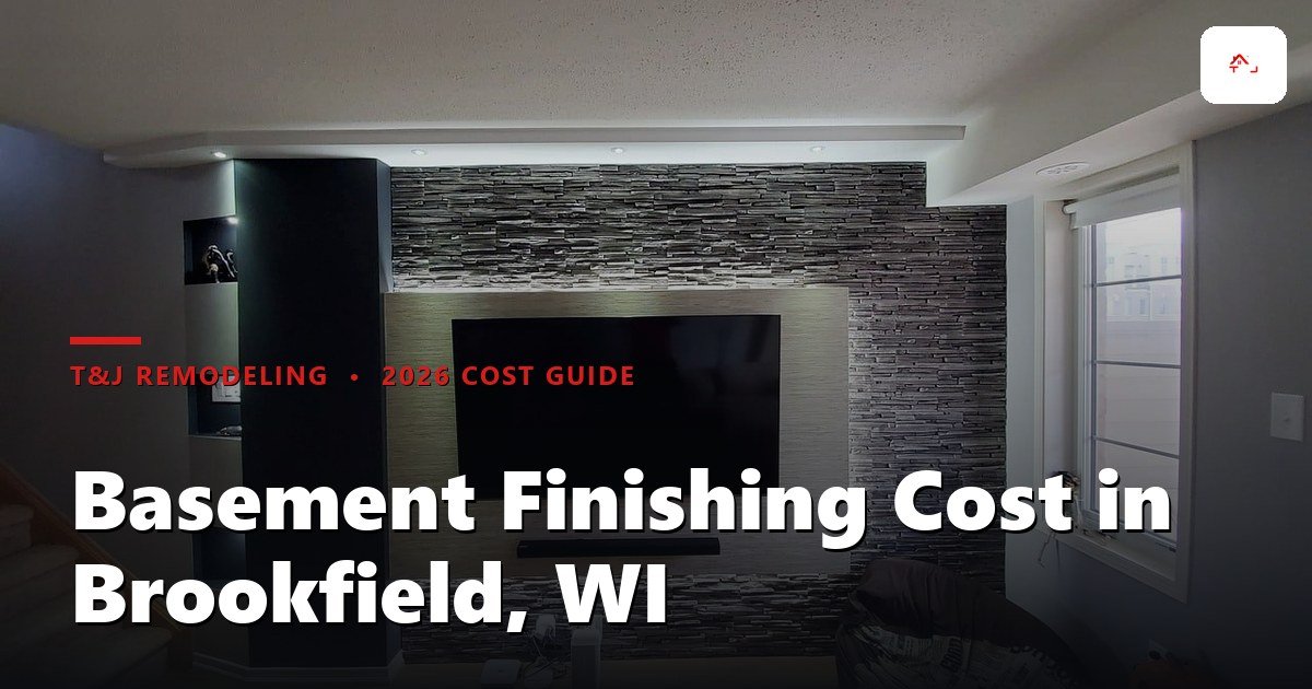 Finished basement in a Brookfield WI home with recessed lighting, drywall, and luxury vinyl plank flooring installed by T&J Remodeling