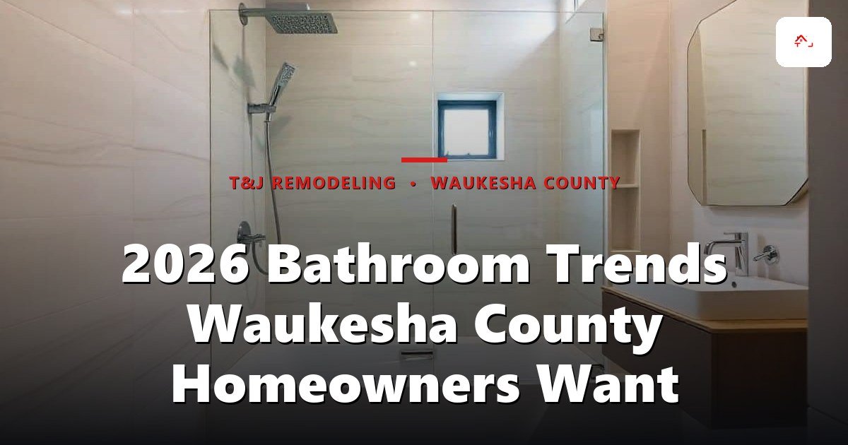 Modern 2026 Waukesha County bathroom with curbless walk-in shower, warm wood vanity, and matte black fixtures
