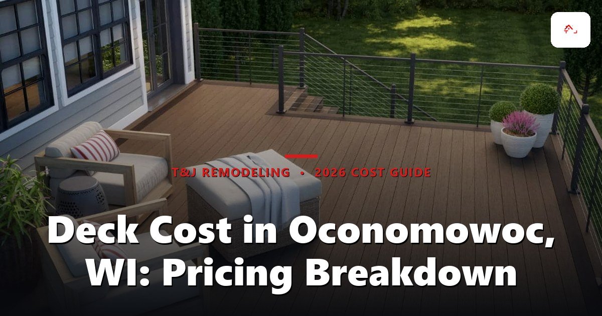 Finished composite deck with railing and stairs on a lake-area home near Okauchee, WI