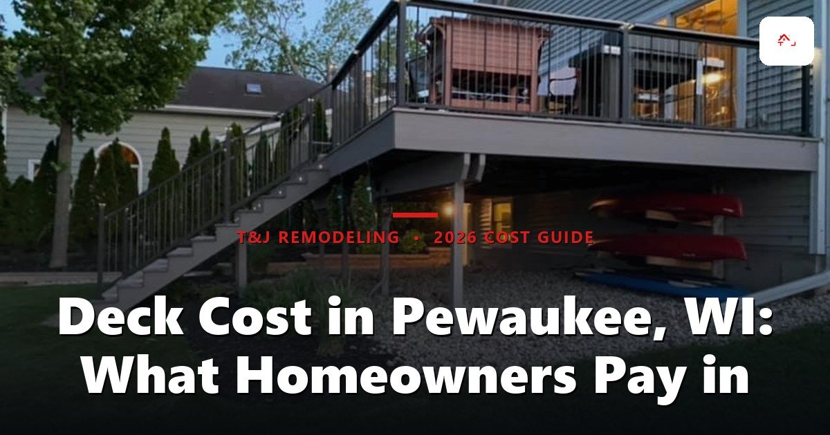 Newly built composite deck with railing on a Pewaukee, WI home near Pewaukee Lake