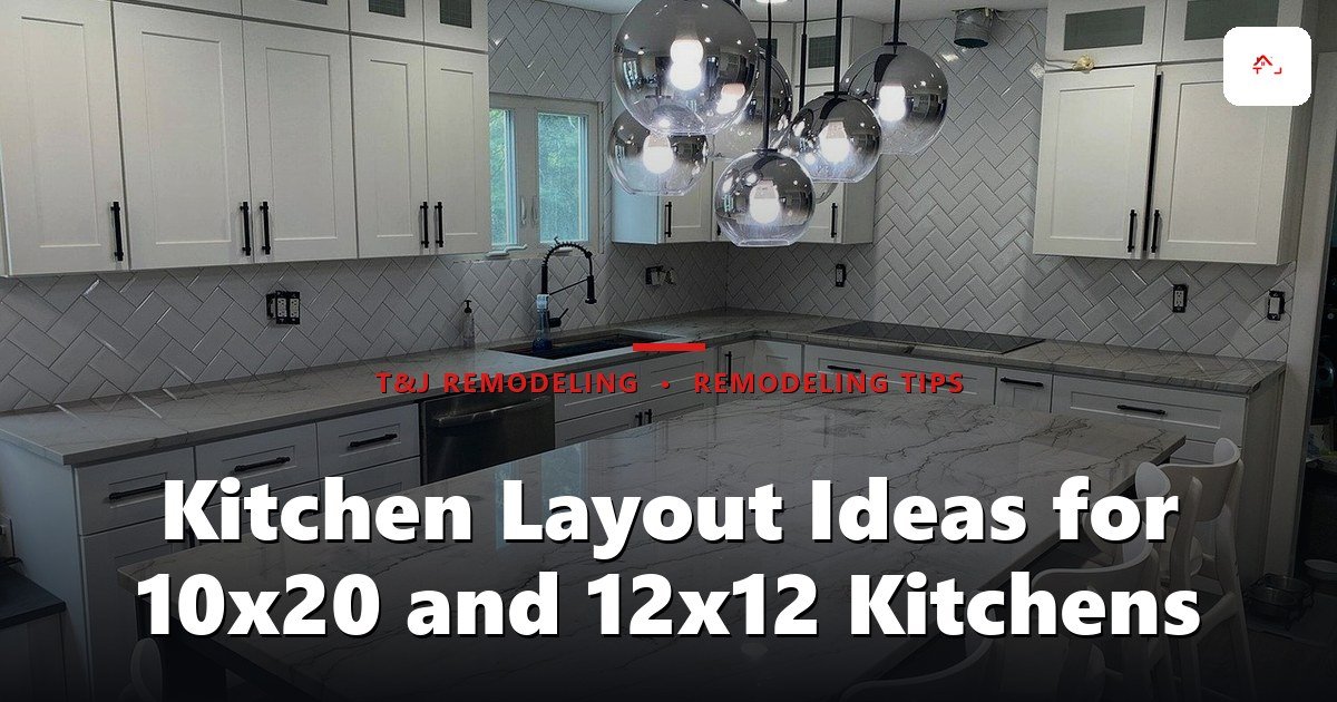 Side-by-side overhead floor plan comparison of a 10x20 galley kitchen layout and a 12x12 U-shaped kitchen layout with dimensions labeled