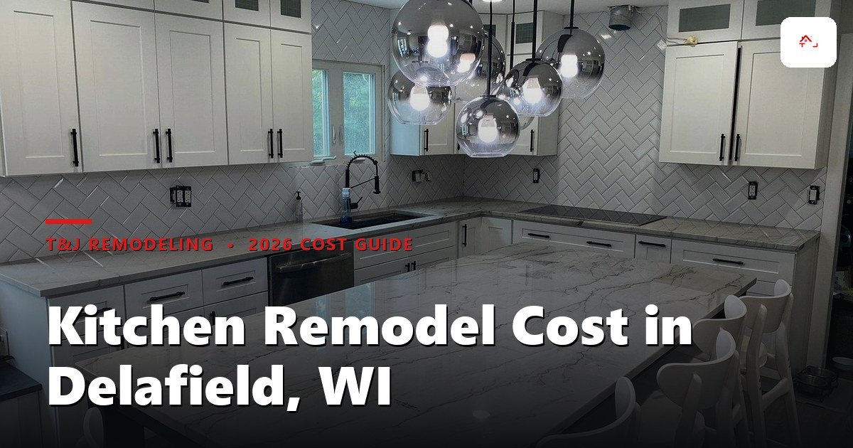 Finished Delafield, WI kitchen remodel with white semi-custom cabinets, quartz countertops, and stainless appliances