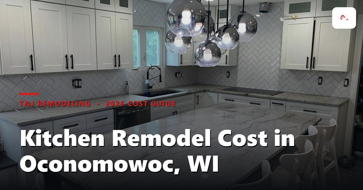 Newly remodeled Oconomowoc kitchen with white semi-custom cabinets, quartz countertops, and hardwood flooring near Lac La Belle