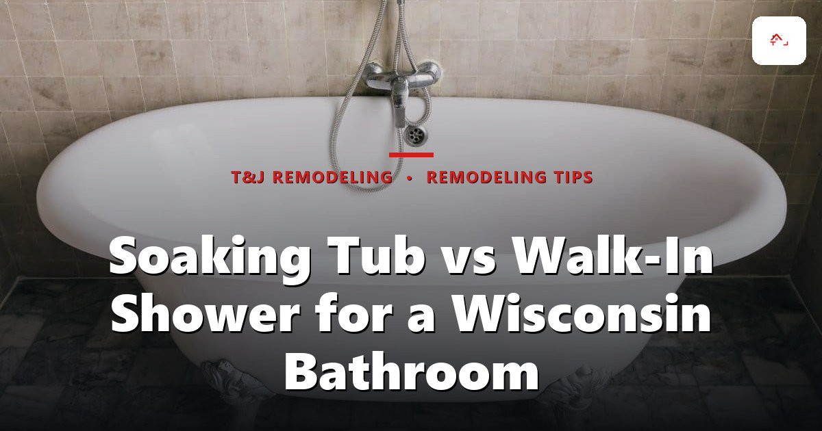 Side-by-side comparison of a curbless walk-in shower and a soaking tub in a remodeled Waukesha County bathroom
