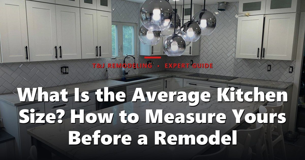 What Is the Average Kitchen Size? How to Measure Yours Before a Remodel - A modern, finished kitchen with white cabinetry, marble countertops, herringbone tile