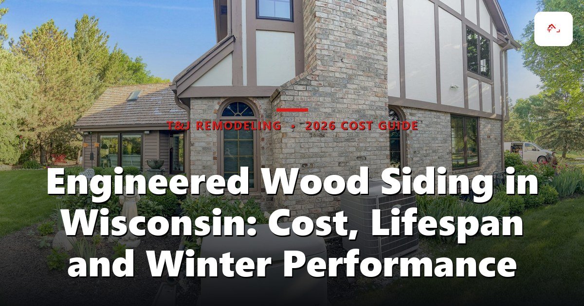 Engineered Wood Siding in Wisconsin: Cost, Lifespan and Winter Performance - Exterior view of a brick home with modern additions, featuring large windows
