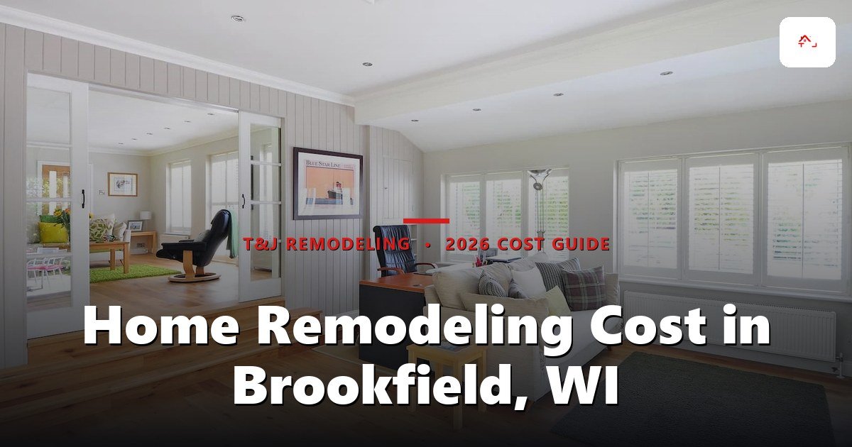 Home Remodeling Cost in Brookfield, WI - Bright, open-plan living room with hardwood flooring, white coffered ceiling, large windows with shutters, and a view