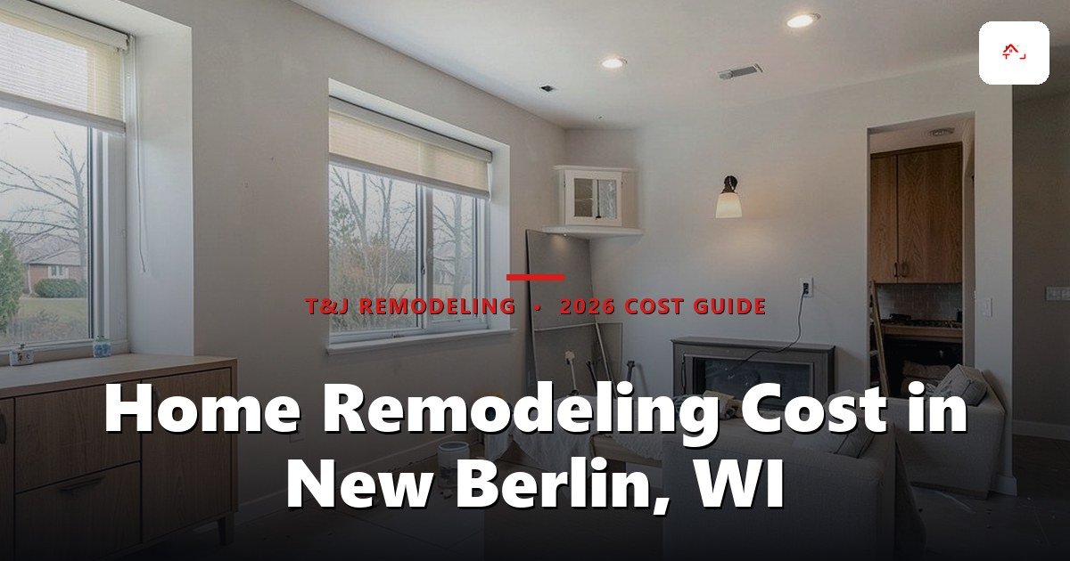 Home Remodeling Cost in New Berlin, WI - Open-plan living area under construction with new recessed lighting, large windows, wood cabinetry, and fireplace