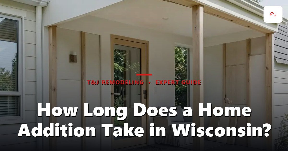 How Long Does a Home Addition Take in Wisconsin? - Modern covered porch addition with natural wood posts, white ceiling, glass sliding doors, and composite