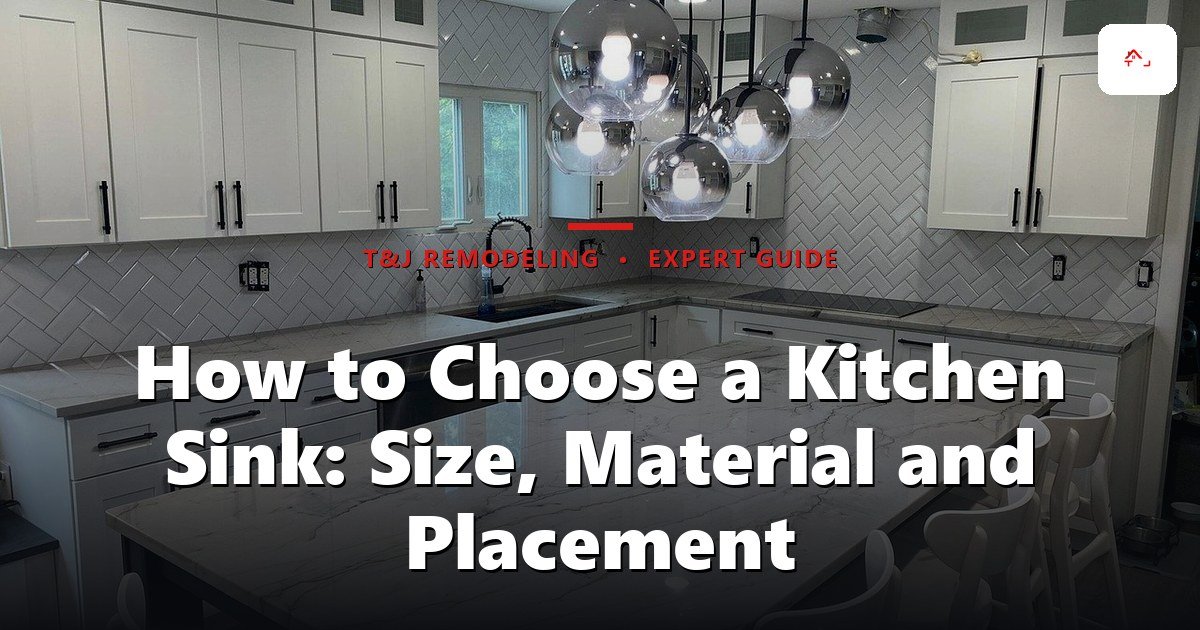 How to Choose a Kitchen Sink: Size, Material and Placement - A modern, finished kitchen with white cabinetry, marble countertops, herringbone tile backsplash