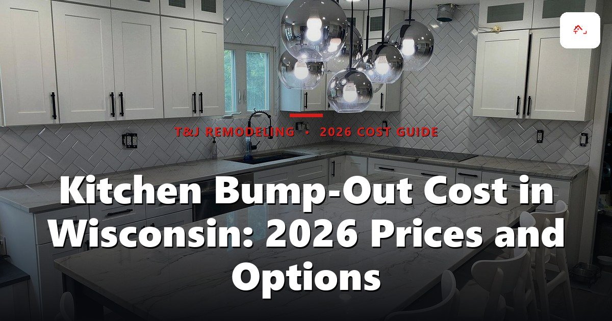 Kitchen Bump-Out Cost in Wisconsin: 2026 Prices and Options - A modern, finished kitchen with white cabinetry, marble countertops, herringbone tile backsplash