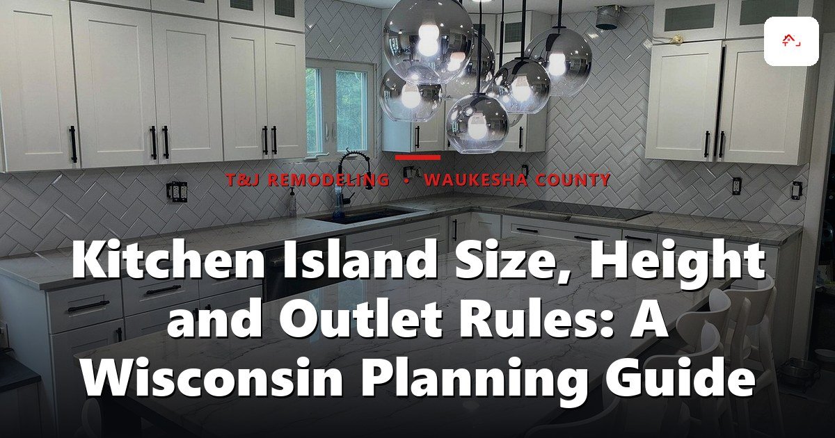Kitchen Island Size, Height and Outlet Rules: A Wisconsin Planning Guide - A modern, finished kitchen with white cabinetry, marble countertops, herringbone