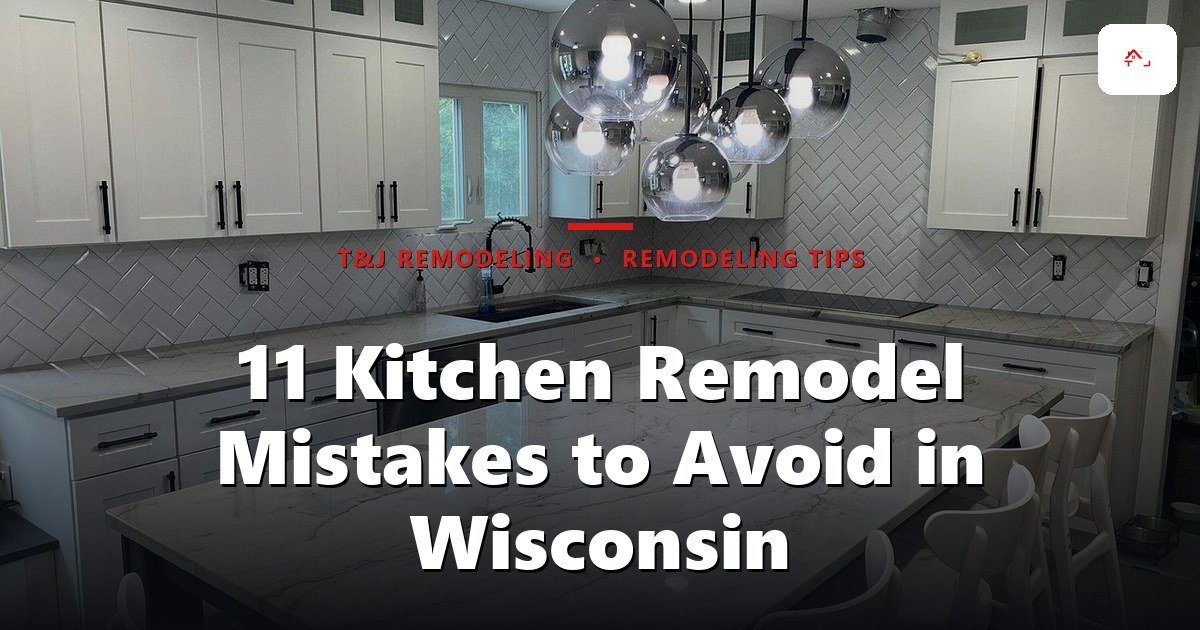 11 Kitchen Remodel Mistakes to Avoid in Wisconsin - A modern, finished kitchen with white cabinetry, marble countertops, herringbone tile backsplash, and a