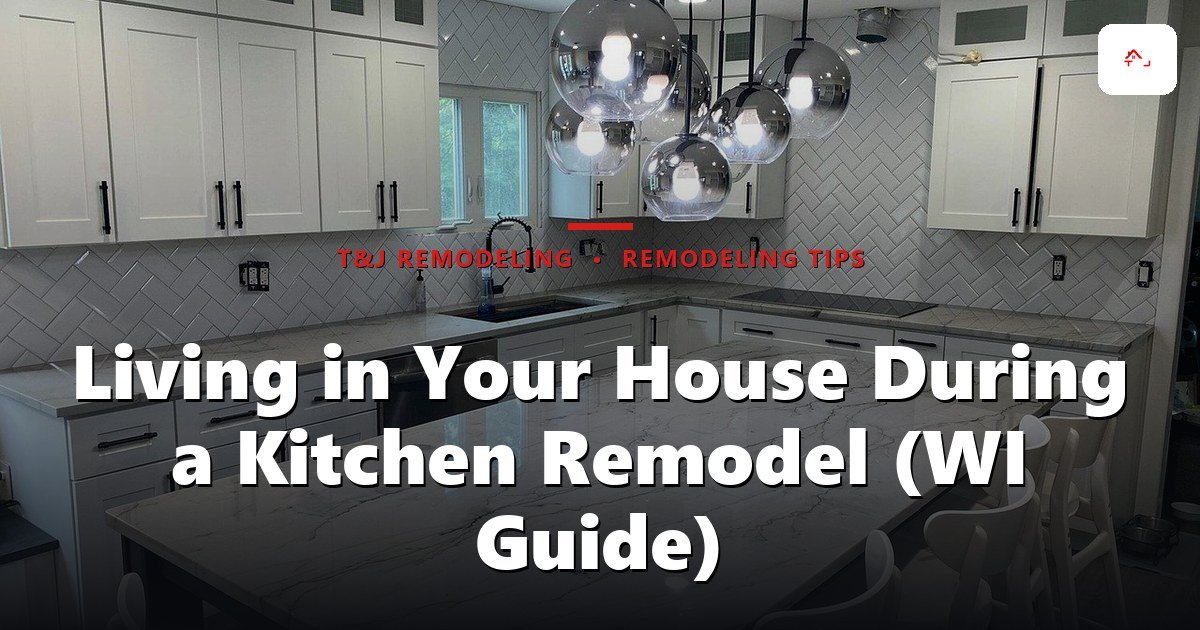 Living in Your House During a Kitchen Remodel (WI Guide) - A modern, finished kitchen with white cabinetry, marble countertops, herringbone tile backsplash