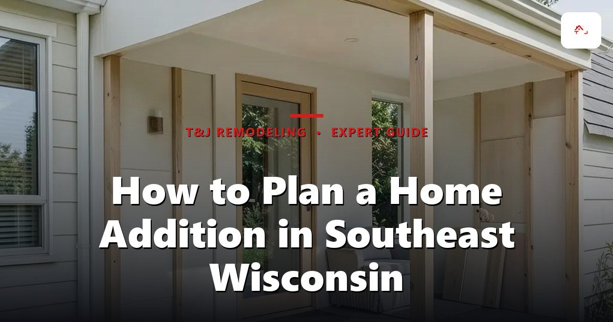 How to Plan a Home Addition in Southeast Wisconsin - Modern covered porch addition with natural wood posts, white ceiling, glass sliding doors, and composite
