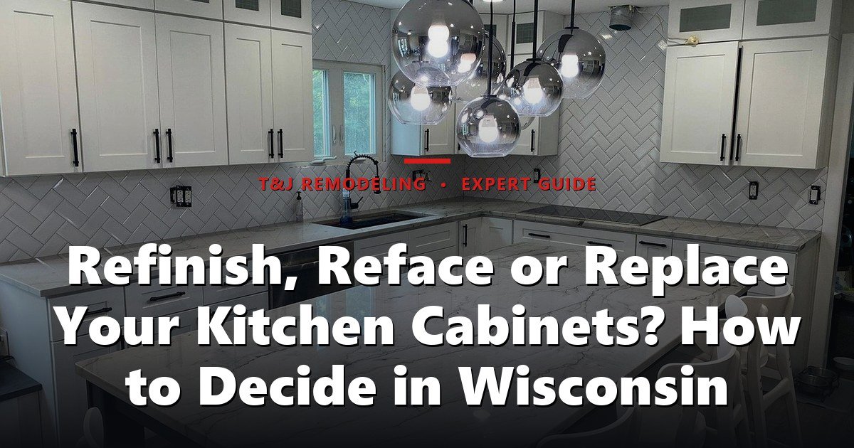 Refinish, Reface or Replace Your Kitchen Cabinets? How to Decide in Wisconsin - A modern, finished kitchen with white cabinetry, marble countertops