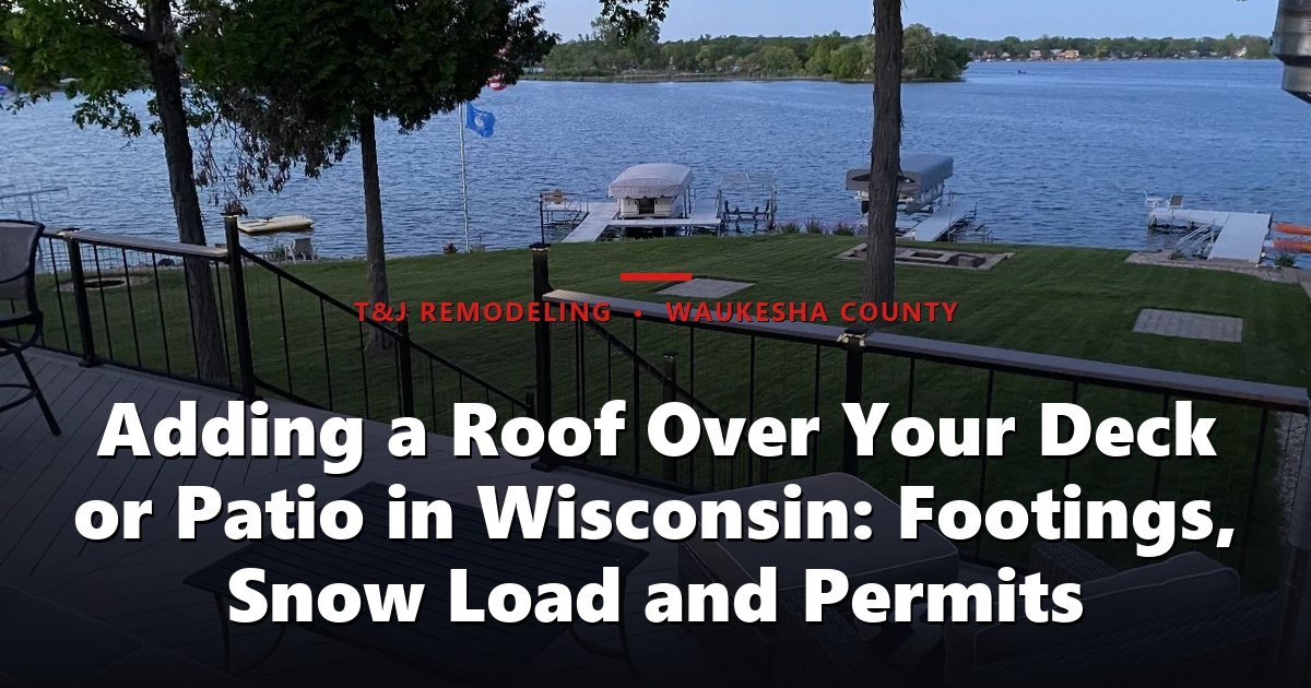 Adding a Roof Over Your Deck or Patio in Wisconsin: Footings, Snow Load and Permits - Waterfront deck and patio with composite decking, metal railing, outdoor