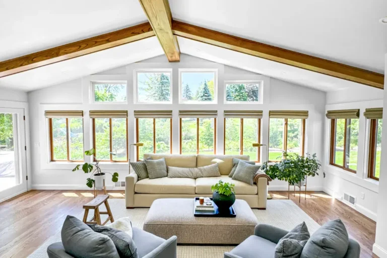 Window wall running the length of the room, a completed T And J living space remodel in Southeastern Wisconsin